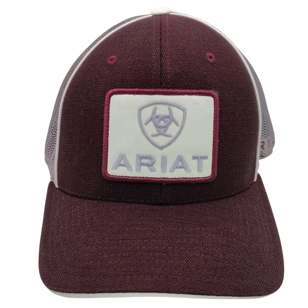 Ariat 110 Flexfit Mesh Snapback Hat Trucker Cap Burgundy Gray One Size Logo
